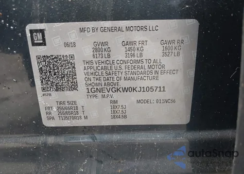 2019 Chevrolet Traverse 1Lt from USA, damaged, VIN 1GNEVGKW0KJ105711